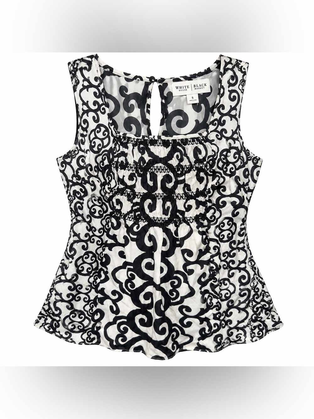 White House Black Market Silk Scroll Print Top S Y2K Romantic Boho Whimsigoth